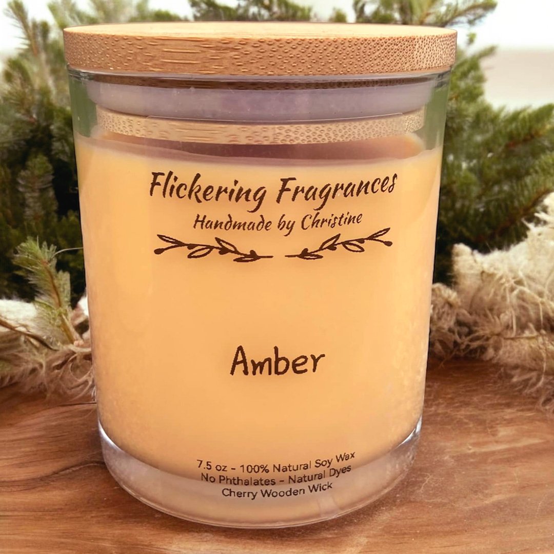 Amber handmade soy candle by Flickering Fragrances