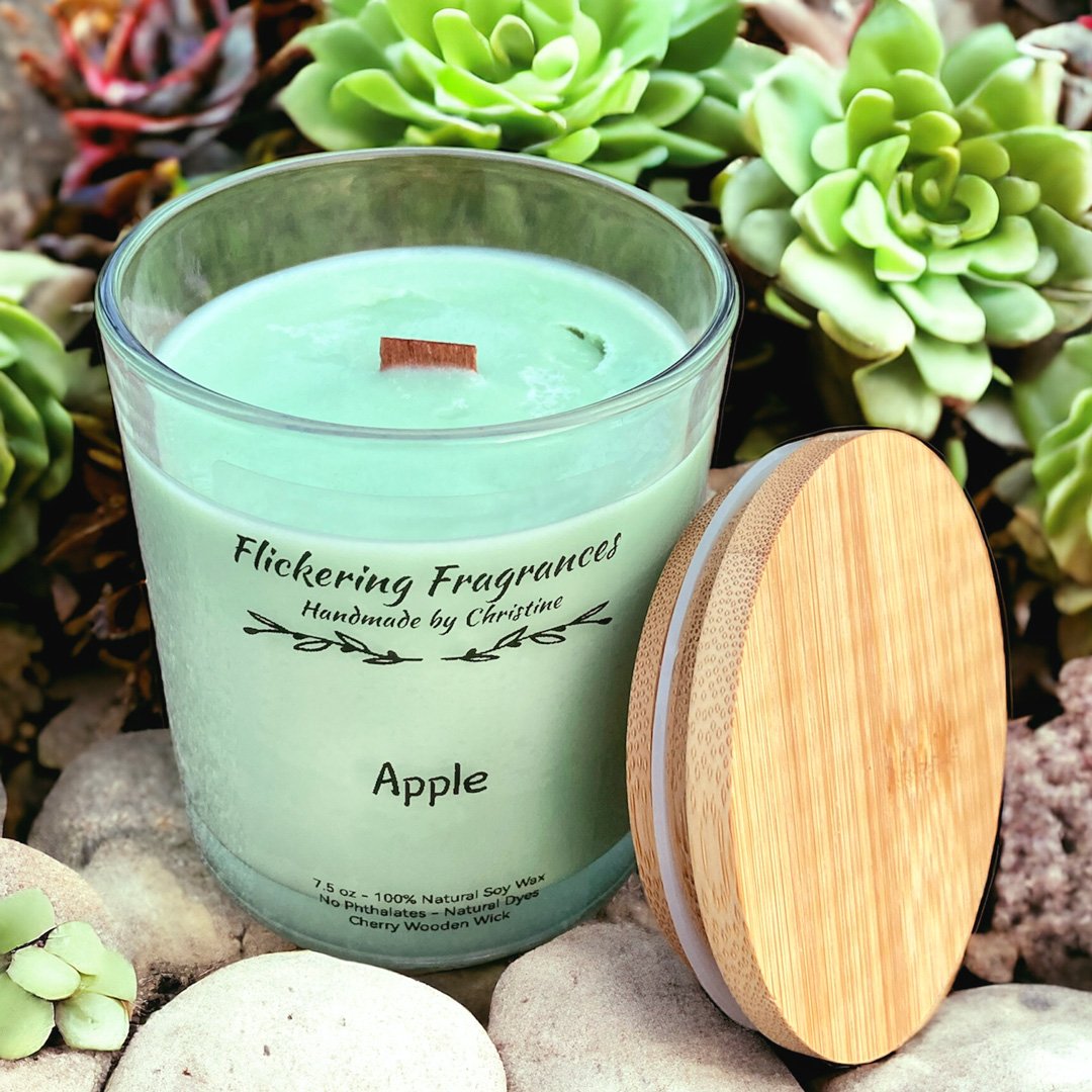 Apple handmade soy candle by Flickering Fragrances