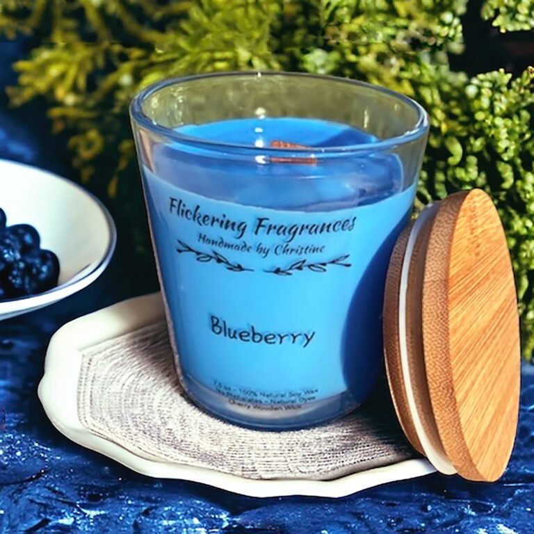 Blueberry handmade soy candle by Flickering Fragrances