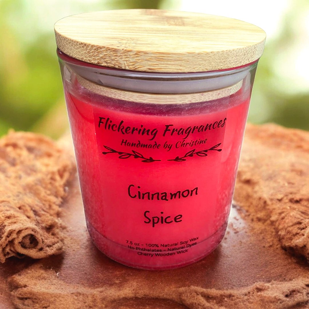 Cinnamon Spice handmade soy candle by Flickering Fragrances