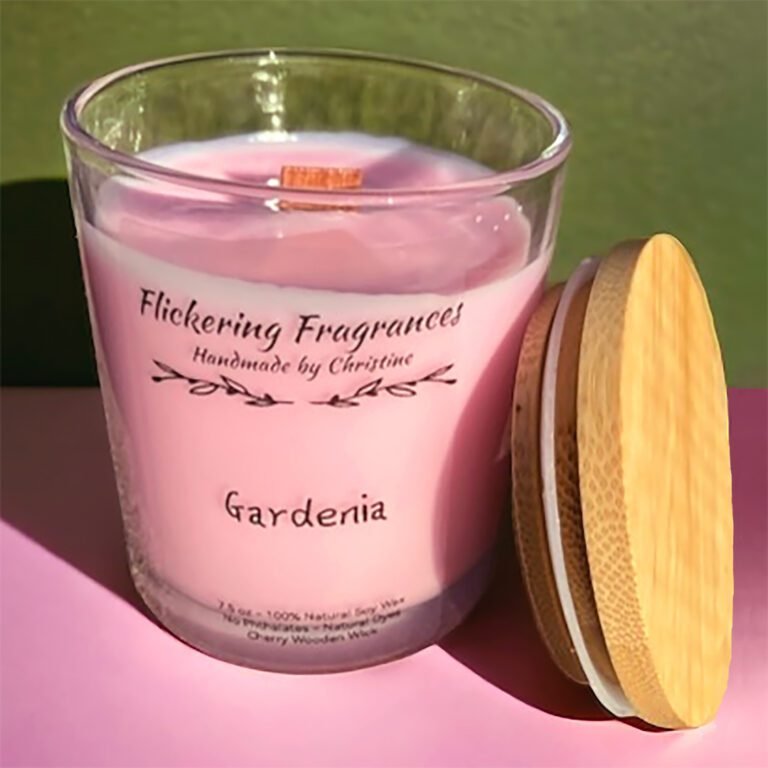 Gardenia handmade soy candle by Flickering Fragrances