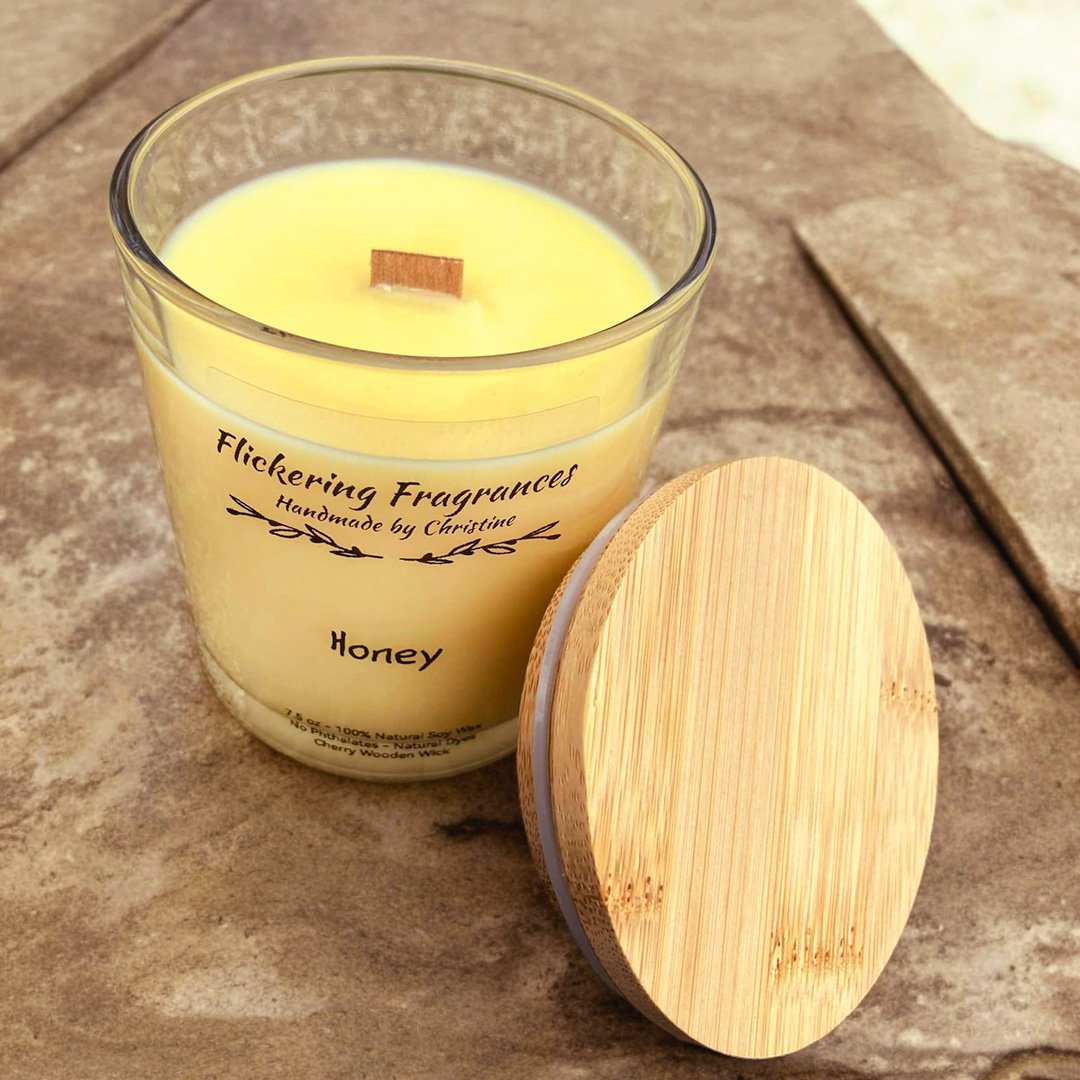 Honey handmade soy candle by Flickering Fragrances