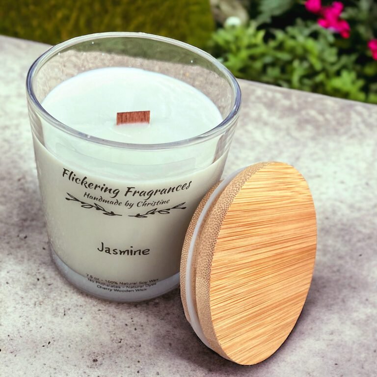 Jasmine handmade soy candle by Flickering Fragrances