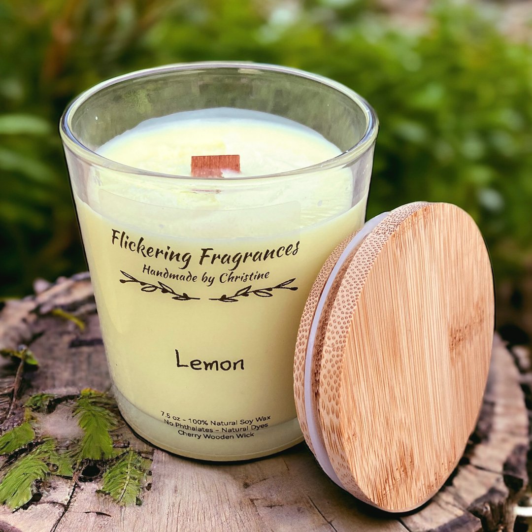 Lemon handmade soy candle by Flickering Fragrances