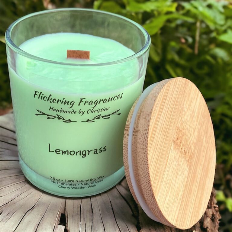 Lemongrass handmade soy candle by Flickering Fragrances