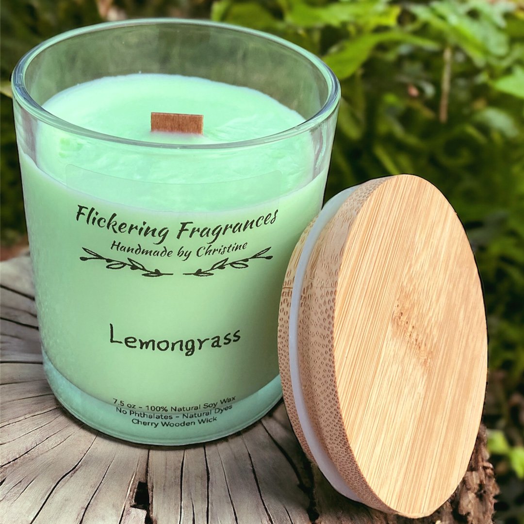 Lemongrass handmade soy candle by Flickering Fragrances