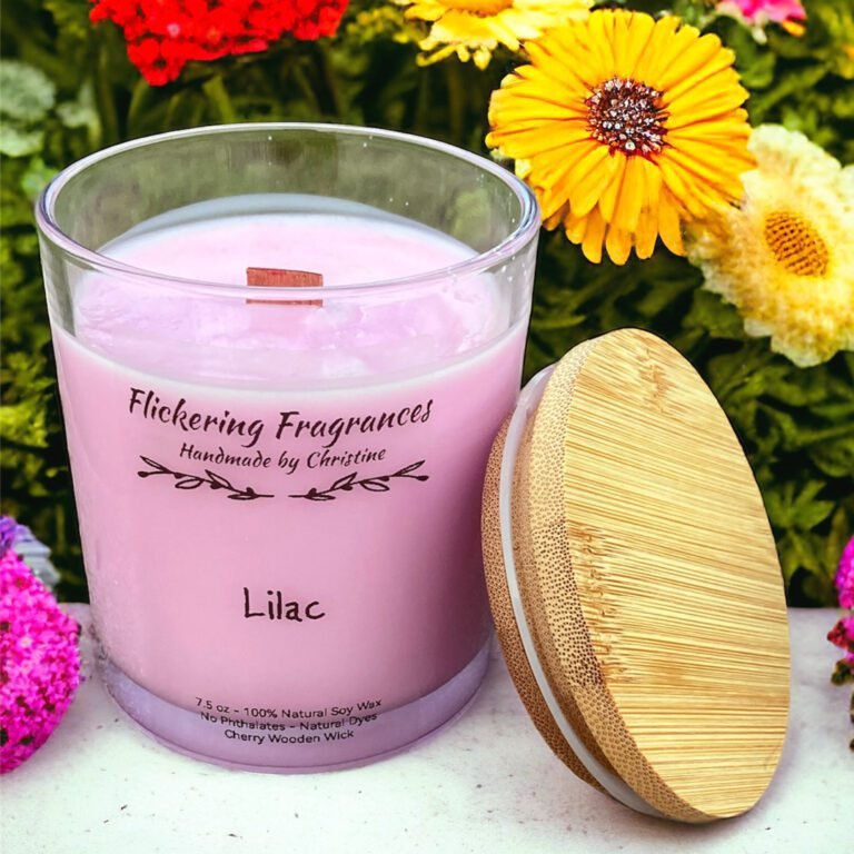 Lilac handmade soy candle by Flickering Fragrances