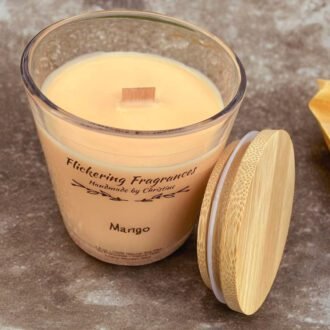 Mango handmade soy candle by Flickering Fragrances