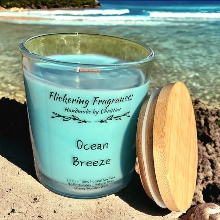 Ocean Breeze handmade soy candle by Flickering Fragrances