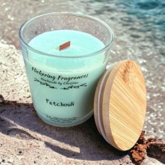 Patchouli handmade soy candle by Flickering Fragrances