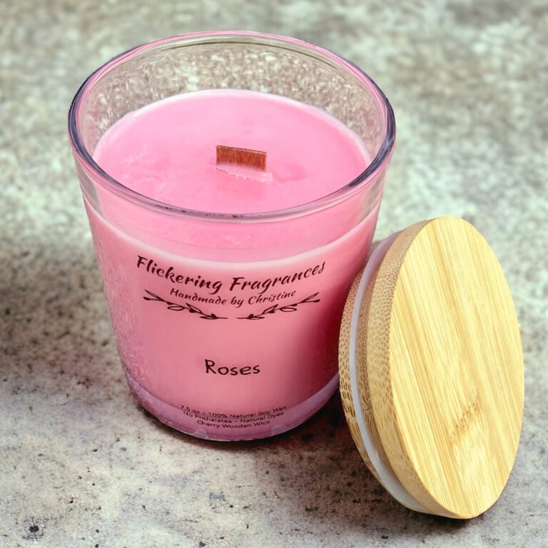 Roses handmade soy candle by Flickering Fragrances