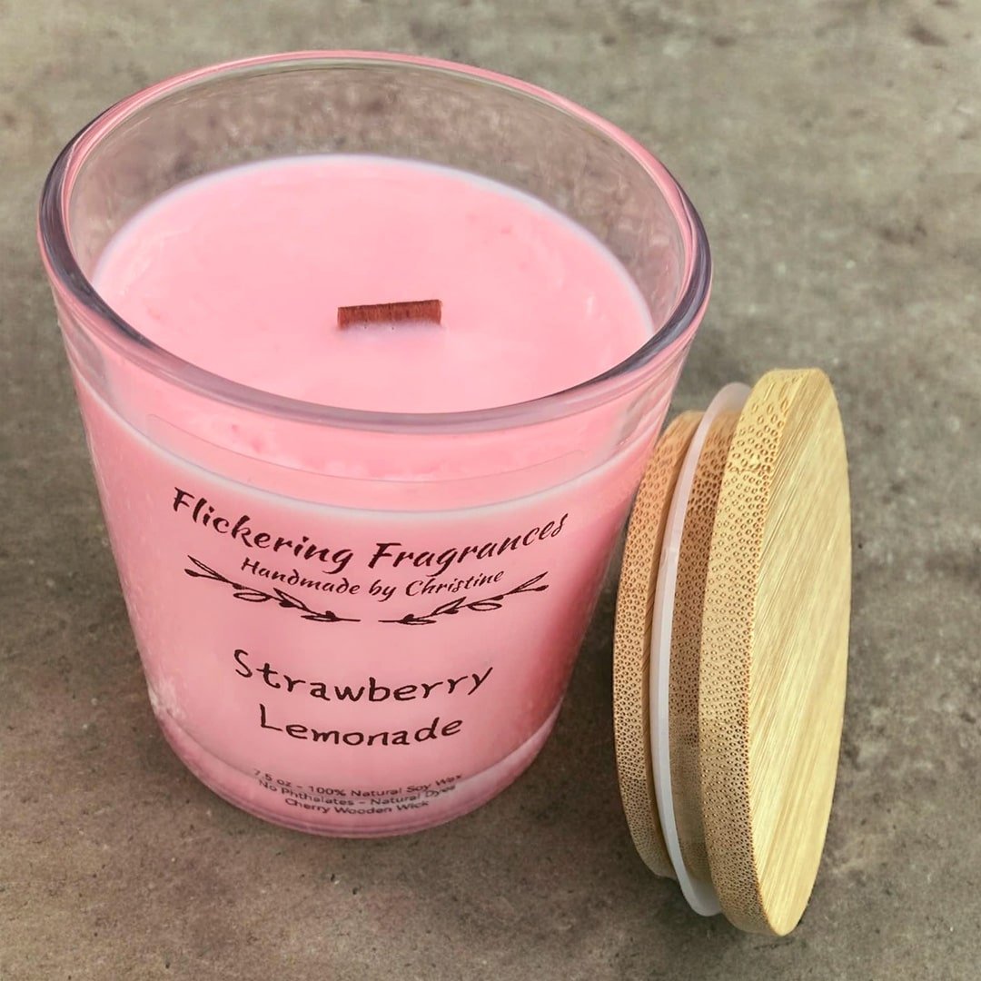 Strawberry Lemonade handmade soy candle by Flickering Fragrances