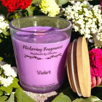 Violet handmade soy candle by Flickering Fragrances